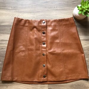 Forever 21 Mini Skirt Brown Pleather Medium Button Up Skirt